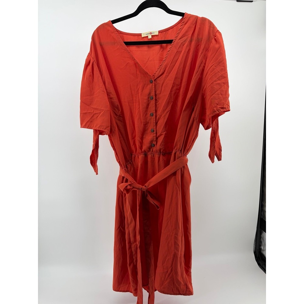Wishful Park Burnt Orange Shirt Dress, V-Neckline, Elasticated Cinched Waist, 3X
